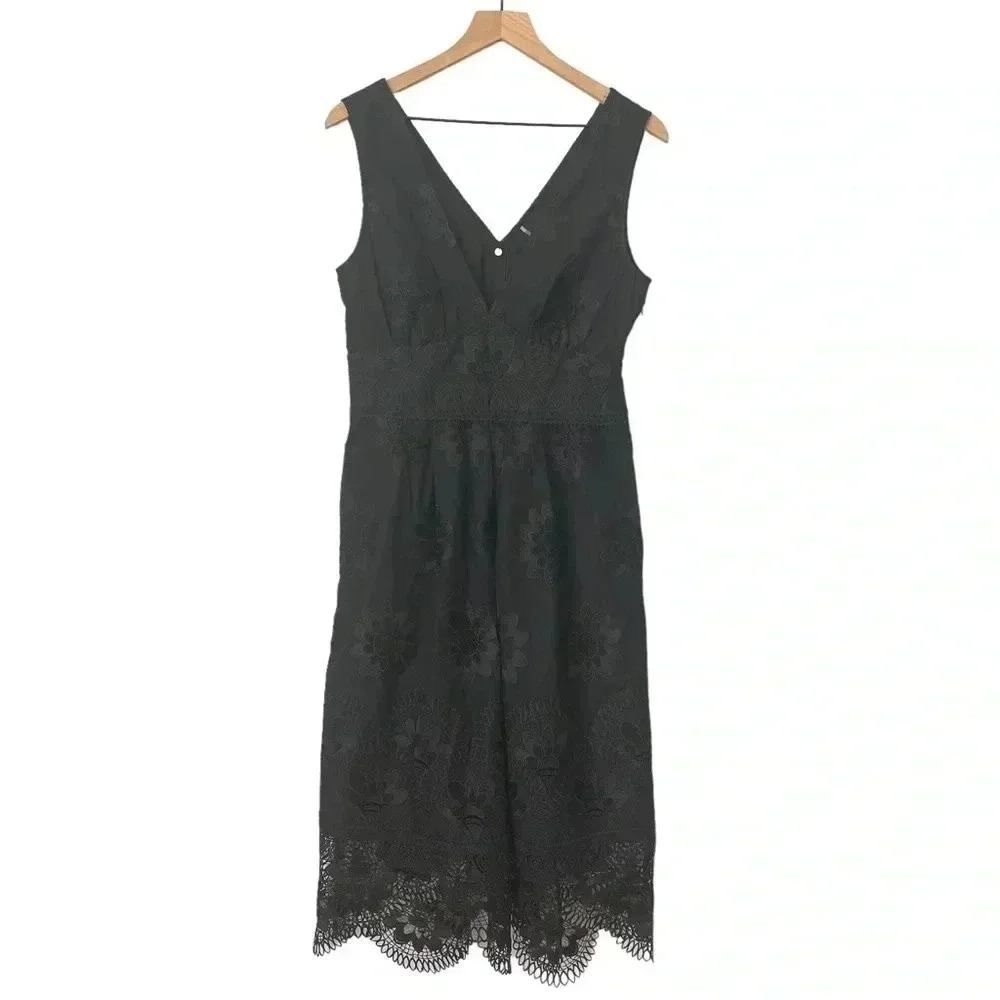 Kobi Halperin "Vivianne" embroidered midi dress scalloped lace hem Sz M - Picture 4 of 10